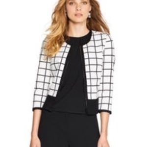 WHBM Black White Windowpane Ponte Jacket